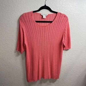 Vintage Austin Reed Womens Plus Sz 1X‎ Coral Silk Knit Short Sleeve Top Textured